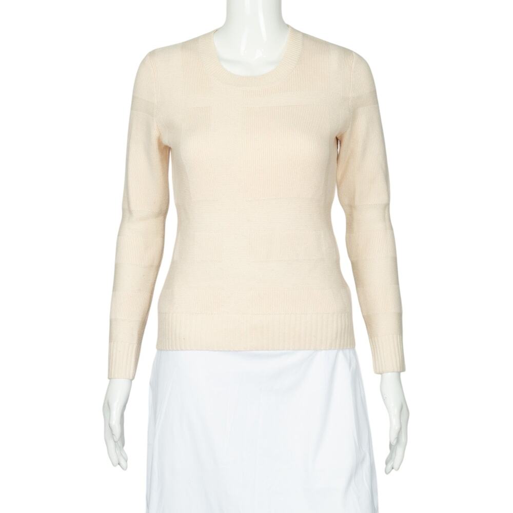 BURBERRY Ivory Cream Wool Blend Knit Crewneck Sweater Size XS